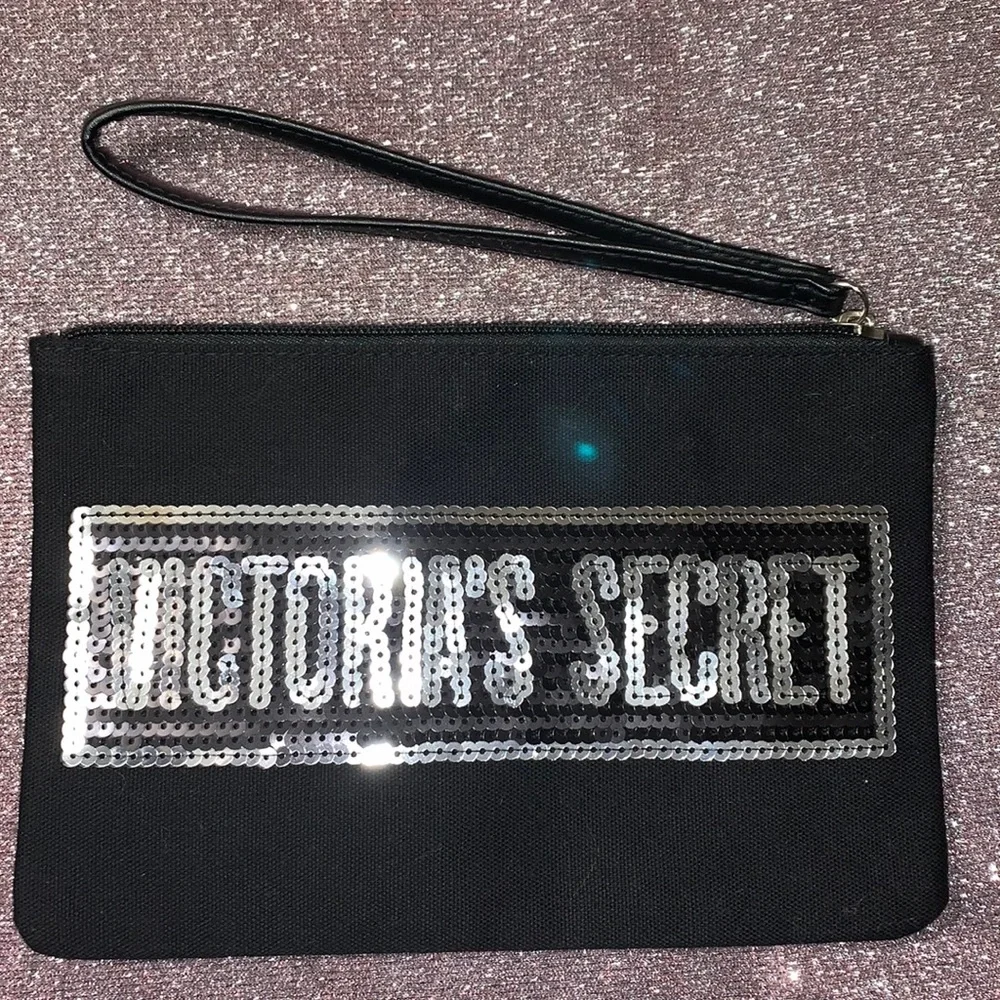 Victoria's Secret Black Sequined Zippered Bag - Picture 1 of 3